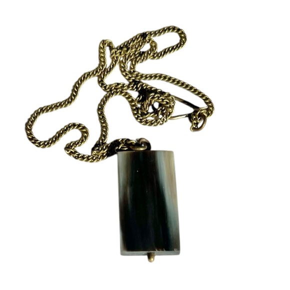 Vintage Unique Horn Pendant Necklace Gold-tone Brass Artisian Minimalist - Picture 2 of 8